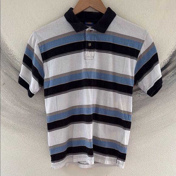 Dickies 💯 cotton Boys Striped Polo Shirt - Black, Blue, Gray size Medium 12/14. - Picture 1 of 5